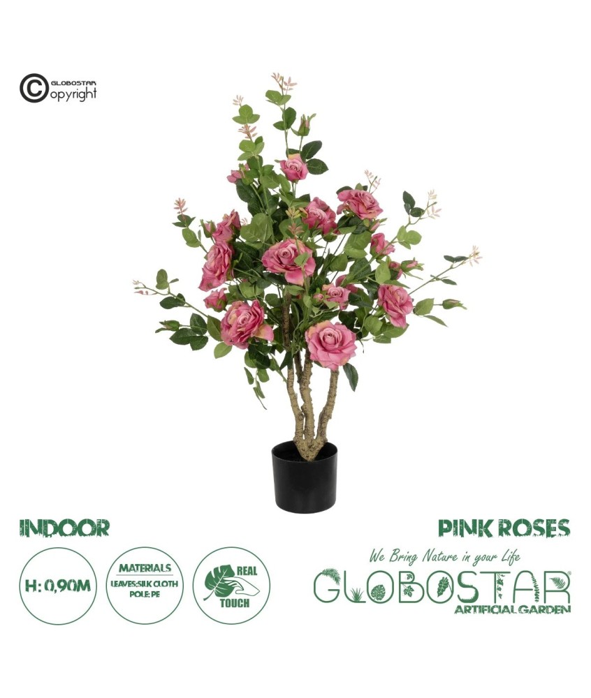 GloboStar® Artificial Garden PINK ROSES 21072 Τεχνητό Διακοσμητικό Δέντρο Τριανταφυλλιά Μ50 x Π50 x Υ90cm